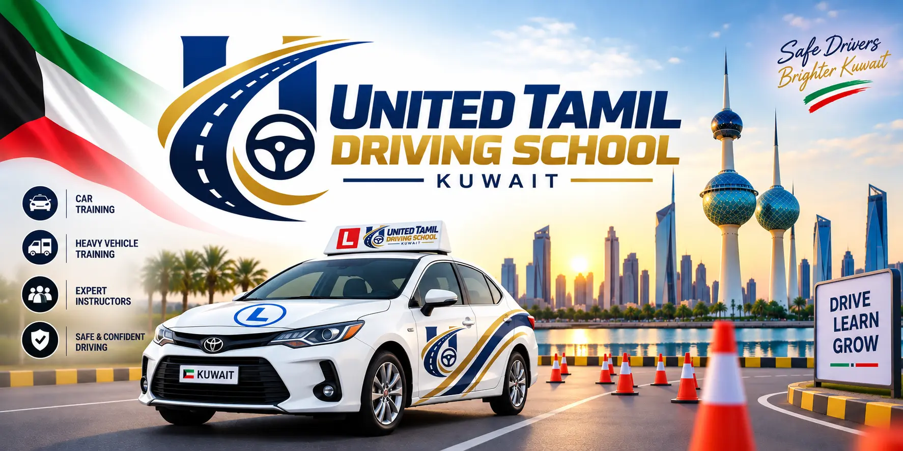 A student practising on Kuwait City roads